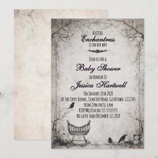 Gothic Alternative Girl Baby Shower Invitation 招待状 (正面/裏面)