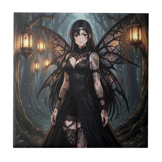Gothic Anime Fairy Girl in Enchanted Forest タイル (正面)