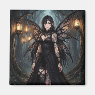 Gothic Anime Fairy Girl in Enchanted Forest マグネット