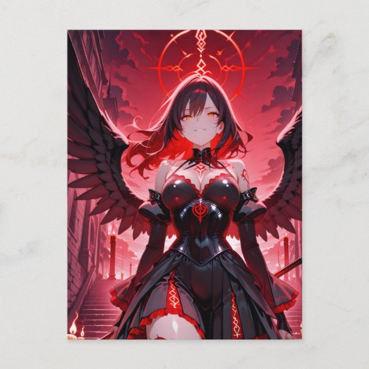 Gothic Anime Fallen Angel Red Moon Halloween シーズンポストカード (正面)