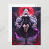 Gothic Anime Vampire Princess Red Moon Halloween シーズンポストカード (正面/裏面)