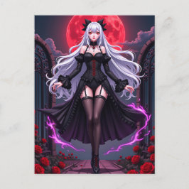 Gothic Anime Vampire Princess Red Moon Halloween シーズンポストカード