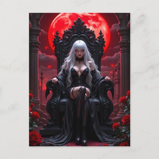 Gothic Anime Vampire Queen Red Moon Halloween シーズンポストカード (正面)