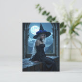 Gothic Anime Witch Blue Rose Moonlit Halloween シーズンポストカード (スタンド正面)