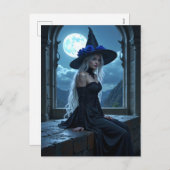 Gothic Anime Witch Blue Rose Moonlit Halloween シーズンポストカード (正面/裏面)