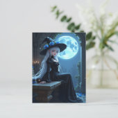Gothic Anime Witch Full Blue Moon Halloween シーズンポストカード (スタンド正面)