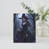 Gothic Anime Witch Purple Rose Moonlit Halloween シーズンポストカード (スタンド正面)