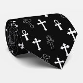 Gothic Ankh Crucific Black White Icon Pattern ネクタイ (ロール)