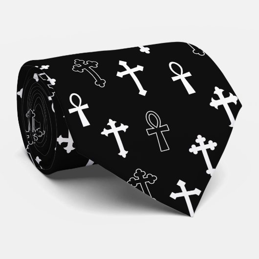 Gothic Ankh Crucific Black White Icon Pattern ネクタイ (ロール)