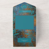 Gothic Antique Teal Gold Damask Wedding QR Code オールインワン招待状 (外側)