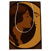 Gothic Art Deco Girl and Crescent Moon  ミディアムペーパーバッグ (正面)
