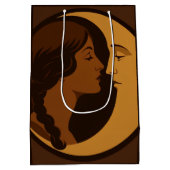 Gothic Art Deco Girl and Crescent Moon  ミディアムペーパーバッグ (裏面)