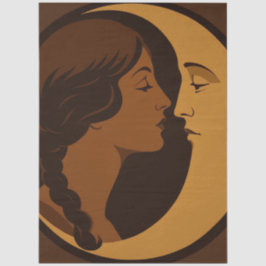 Gothic Art Deco Girl and Crescent Moon Decoupage 薄葉紙