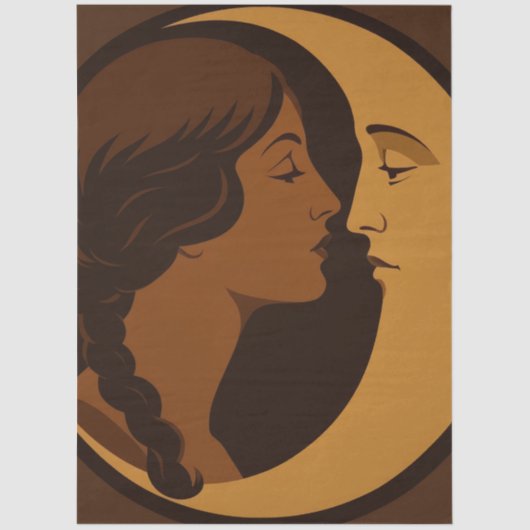 Gothic Art Deco Girl and Crescent Moon Decoupage 薄葉紙 (正面)