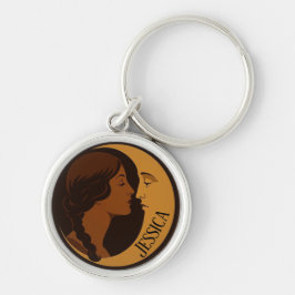 Gothic Art Deco Girl and Crescent Moon editable キーホルダー