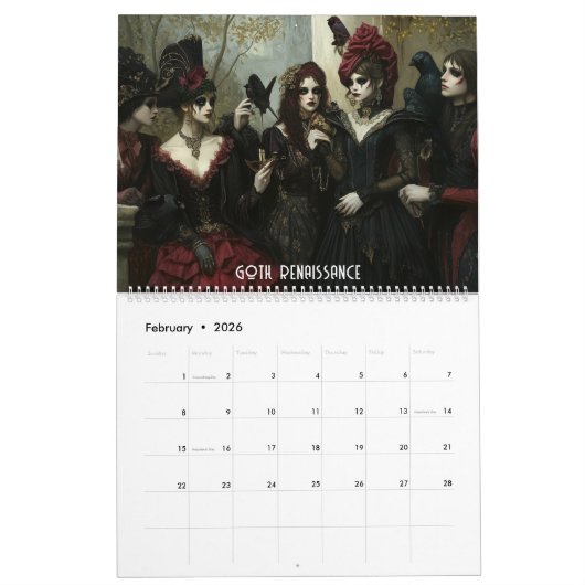 Gothic Art Styles Calendar カレンダー (2月 2026)