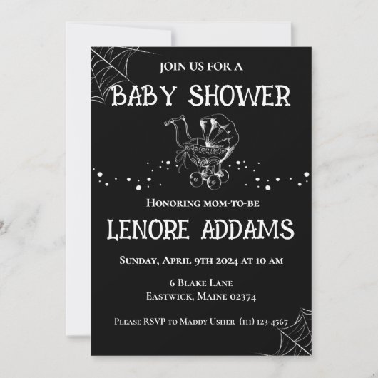 Gothic Baby Shower Invitation Black and White 招待状 (正面)