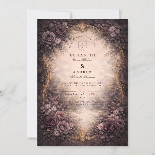 Gothic Baroque Rose Wedding 招待状 (正面)