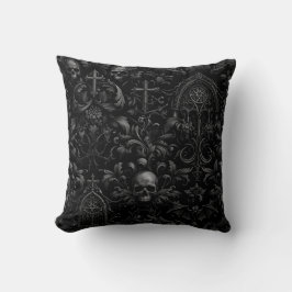 Gothic Baroque Skull Pattern in Black クッション