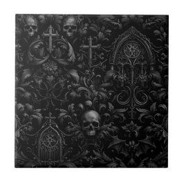Gothic Baroque Skull Pattern in Black タイル