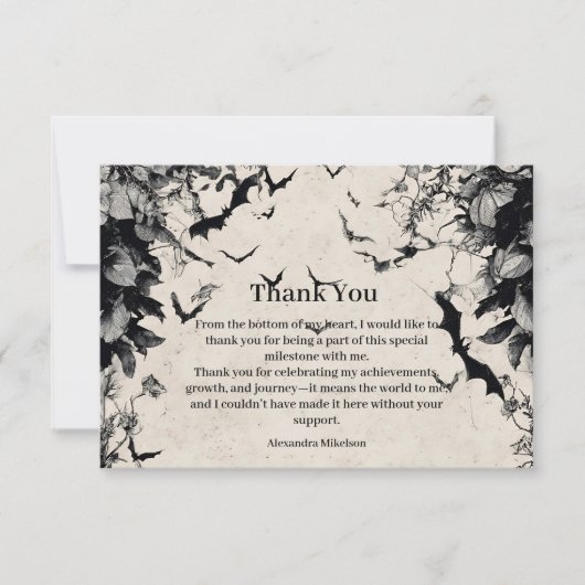 Gothic Bats & Roses Birthday サンキューカード (正面)