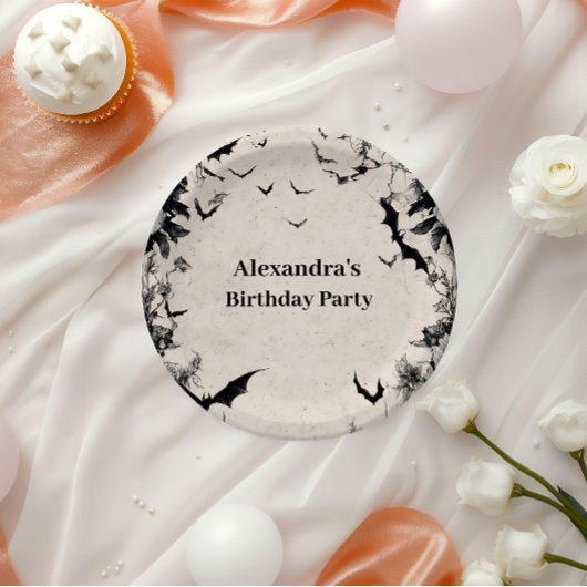 Gothic Bats & Roses Birthday ペーパープレート