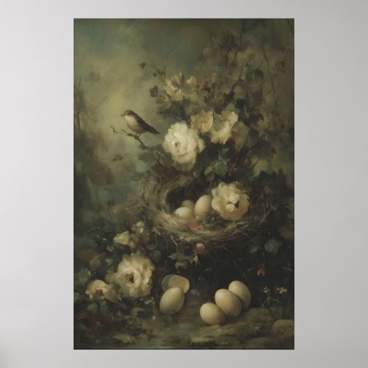 Gothic Bird Nest and Roses Oil Painting, Dark ポスター (正面)