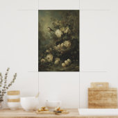 Gothic Bird Nest and Roses Oil Painting, Dark ポスター (キッチン)