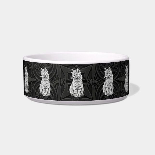 Gothic Black 3D Geometric Cat Ceramic Pet Bowl ボウル (正面)