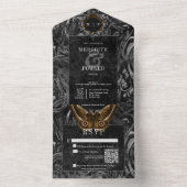 Gothic Black Brown Filigree Moth Dinner Wedding オールインワン招待状 (内側)