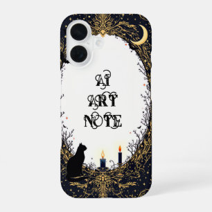 Gothic Black Cat and Candle Moonlit Frame iPhone 16ケース