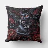 Gothic Black Cat & Dark Flowers クッション (正面)