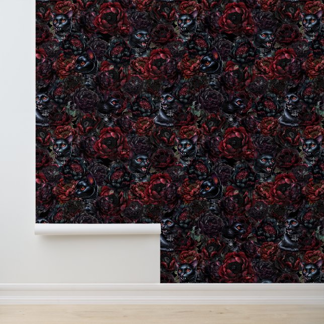 Gothic Black Cat & Dark Flowers Pattern  壁紙 (アプリケーション)