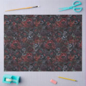 Gothic Black Cat & Dark Flowers Pattern  薄葉紙 (クラフト)