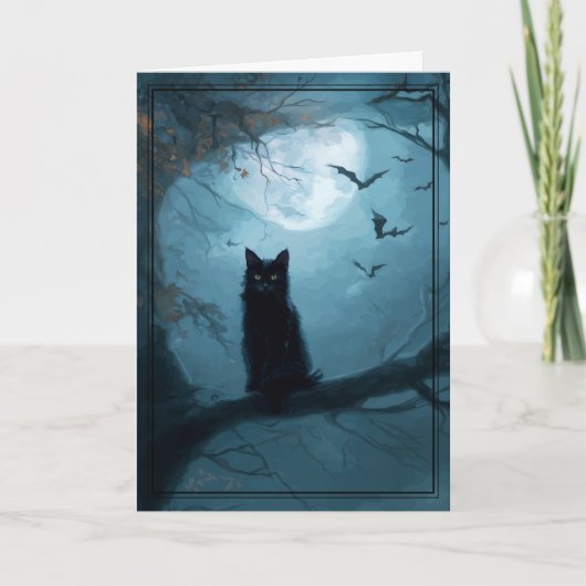 Gothic Black Cat Halloween カード (正面)
