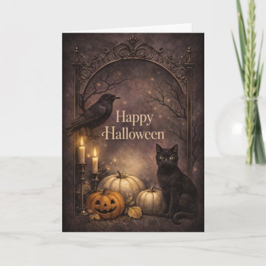 Gothic Black Cat Halloween カード (正面)