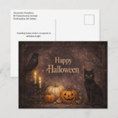 Gothic Black Cat Halloween シーズンポストカード (正面/裏面)