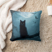Gothic Black Cat Halloween Pillow クッション (ブランケット)