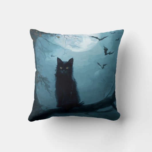 Gothic Black Cat Halloween Pillow クッション (裏面)