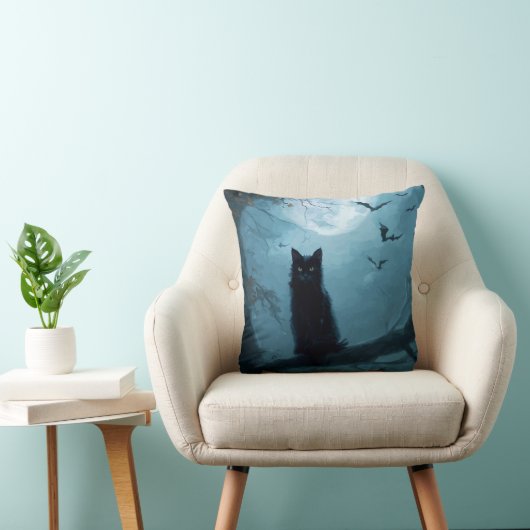 Gothic Black Cat Halloween Pillow クッション (椅子)