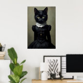 Gothic Black Cat In Dress Print, Dark Academia ポスター (ホームオフィス)