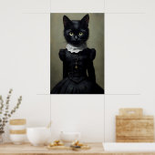 Gothic Black Cat In Dress Print, Dark Academia ポスター (キッチン)