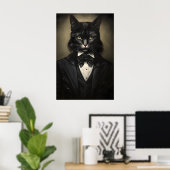Gothic Black Cat In Suit Print, Dark Academia ポスター (ホームオフィス)