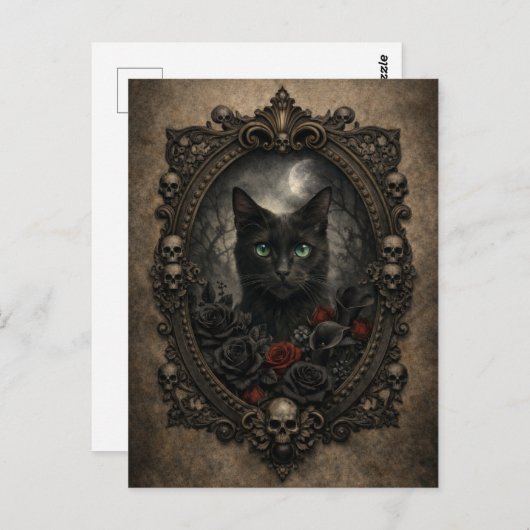Gothic Black Cat Postcard - Dark Victorian ポストカード (正面/裏面)