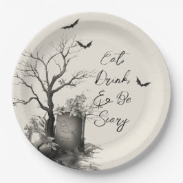 Gothic Black Cat Spooky Halloween ペーパープレート
