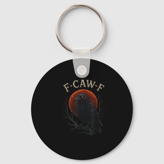 Gothic Black Crow F-caw-f Raven Funny Red Moon Sar キーホルダー (正面)