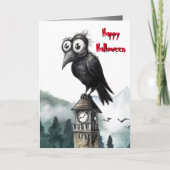Gothic Black Crow & Tower Spooky Halloween Party カード (正面)