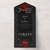 Gothic Black Damask Rose Wedding オールインワン招待状 (内側)