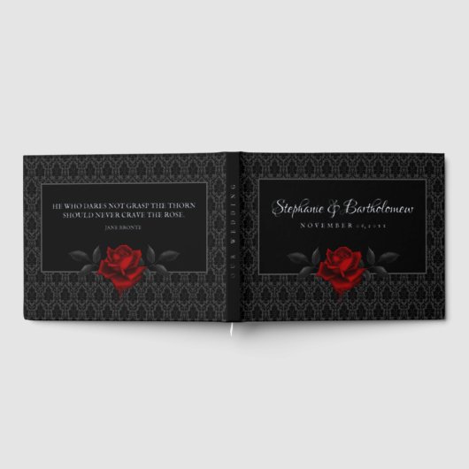 Gothic Black Damask Rose Wedding ゲストブック (全面)