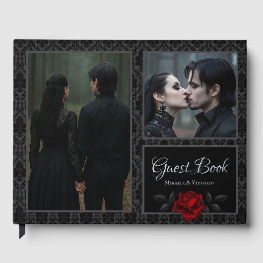 Gothic Black Damask Rose Wedding ゲストブック (正面)